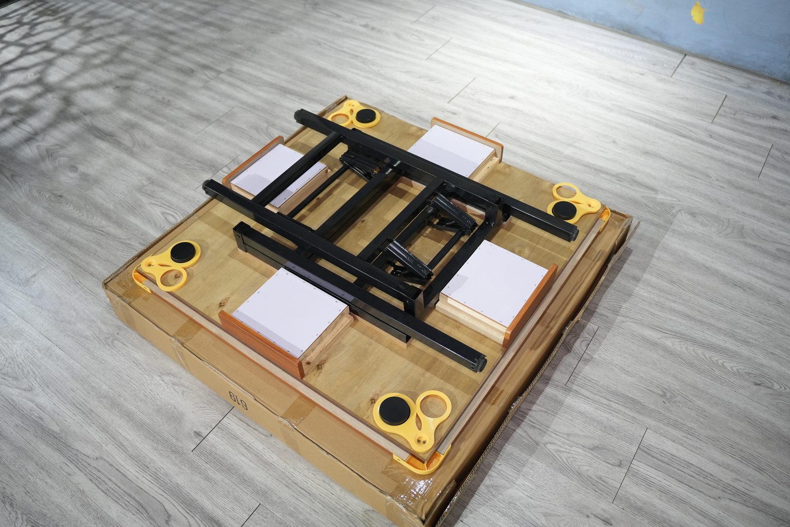 Table folded flat for storage